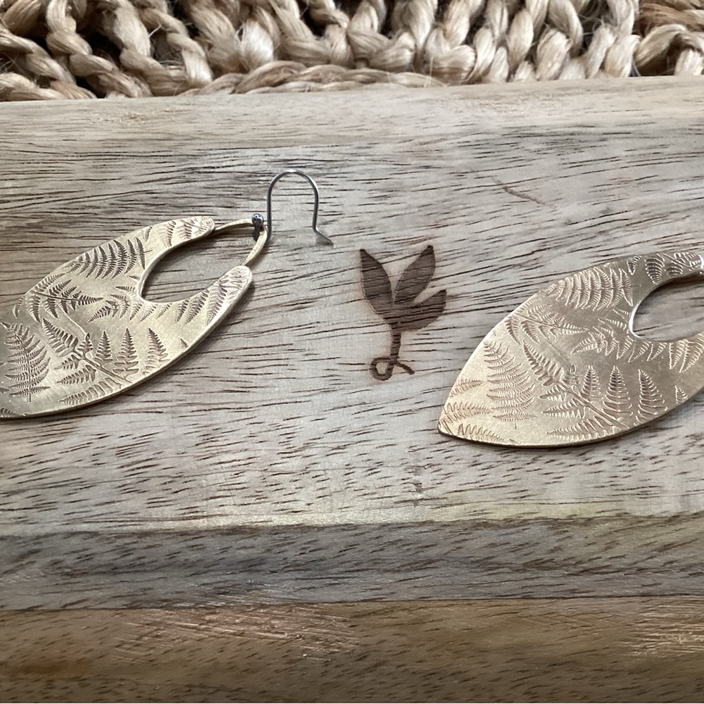 Sterling Silver and Brass Gold Fern Pattern Earrings